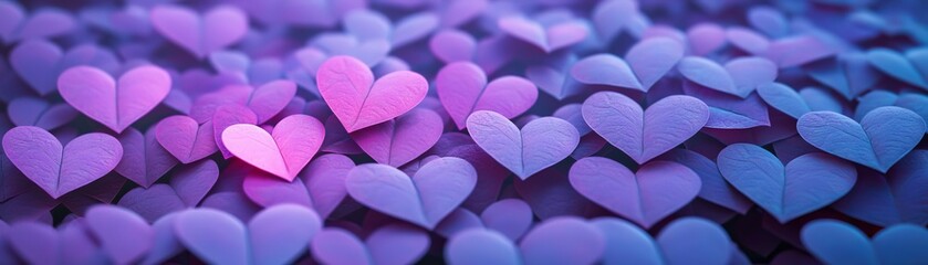 Wall Mural - Valentine dreamy mood. Colorful hearts in shades of purple and pink.