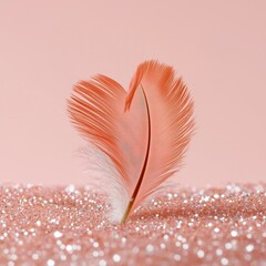 Wall Mural - Valentine sweetheart moment. Delicate feather shaped like a heart on sparkling surface