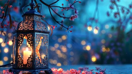 Sticker - Lantern with lit candle on table