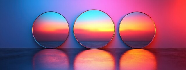 Poster - Minimalist Circular Mirrors on Gradient Background for Modern Design