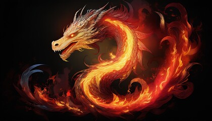 Wall Mural - red dragon on black background