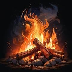 Wall Mural - burning match on a fire