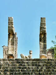 Close up of the Chac Mool statue, depicting the Mayan rain god,on top of the Temple of the Warriors,dedicated to the god Tlalchitonatiuh at Chichen Itza,built in 10th cent AD,Yucatan,Mexico 