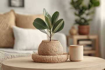 Poster - Cozy indoor setting with a plant and candle.