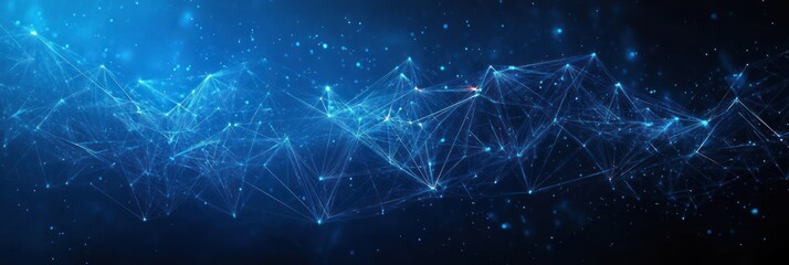 Poster - Futuristic Abstract Technology Background with Blue Triangles and Dynamic Light Rays