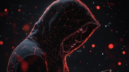 Poster - A hooded figure interacts with a digital device, surrounded by abstract glowing particles.