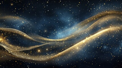Wall Mural - Abstract golden particles swirling against a dark starry backdrop