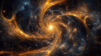 Wall Mural - Abstract golden particles swirling against a dark starry backdrop