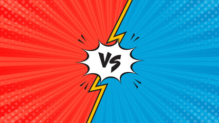 Wall Mural - Versus pop art comic sunburst effect background with halftone. Blue vs red battles comic cartoon background. Suitable for templates, banners, events, ads, web, and pages