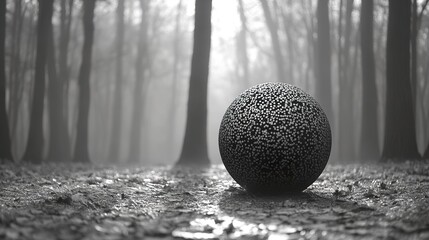 Canvas Print - Sphere in Misty Forest: Monochromatic Landscape Photography