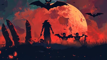 Wall Mural - person standing in front of full moon