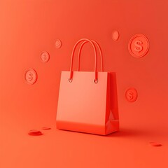 Wall Mural - Red Shopping Bag with Dollar Signs in a Minimalist Setting