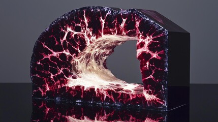 Poster - a striking sculpture resembling a geological formation with glowing veins.