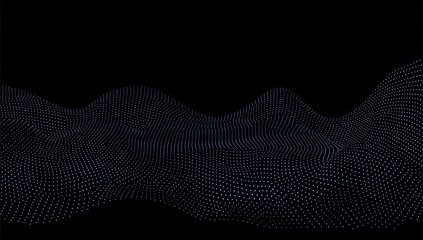Aufkleber - Abstract dark blue wave of particles on black background.