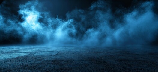 Poster - Dark blue misty night scene with ground.