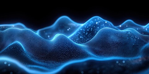 Poster - Dynamic Blue Waves of Light in Futuristic Technology Abstract Background with Neural Connections and Cyber Intelligence