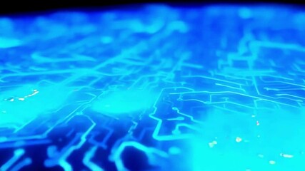 Wall Mural - Abstract 3D animation of glowing circuit boards with moving light patterns