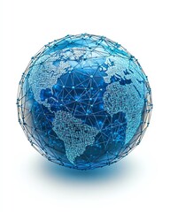 Poster - A global sphere depicting interconnected continents and digital networks, symbolizing technology and communications, isolated on a white background