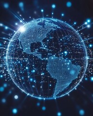 Poster - A global sphere depicting interconnected continents and digital networks, symbolizing technology and communications, isolated on a white background