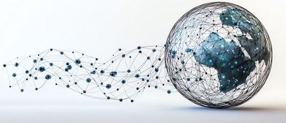 Poster - A global sphere with digital networks connecting continents, representing the interconnected world of technology and communication, isolated on white