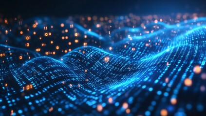 Poster - Abstract digital wave of binary code data.