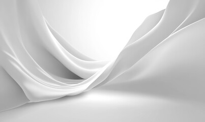 Aufkleber - Abstract white fabric waves, elegant, flowing, smooth curves on light gray background.