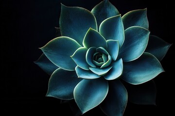Poster - A close-up of a blue succulent against a dark background.