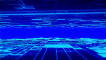 Wall Mural - Holographic digital data streams floating in a futuristic grid environment, glowing in blue