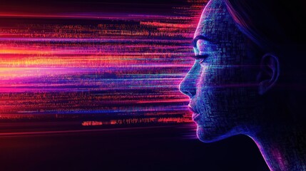 Poster - Woman's face formed by digital code, data streams.