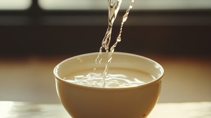 Aufkleber - Water is being poured into a bowl, creating ripples on the surface.