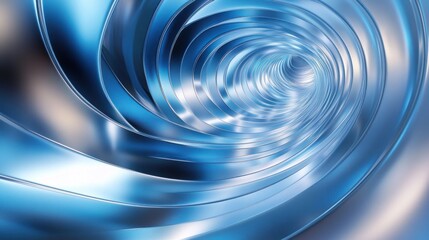 Poster - Futuristic Blue Metallic Abstract Spiral Wave Pattern Wallpaper 3D Design