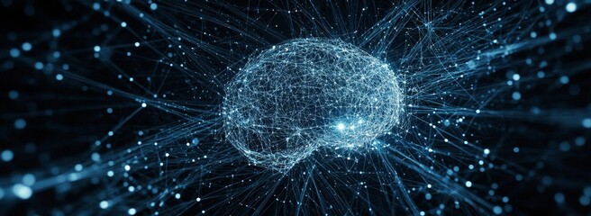Poster - Abstract digital brain with glowing connections and neural network.