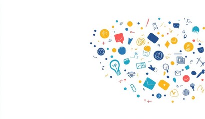 Poster - Colorful digital communication icons on white background.