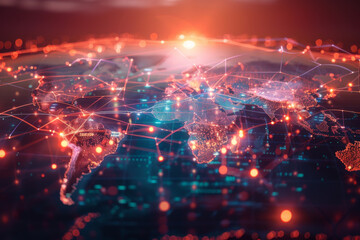 Poster - Map connecting worldwide data cloud computing tech concept abstract global transfer