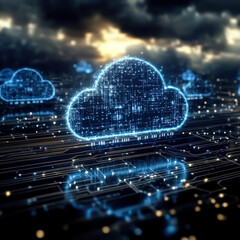 Poster - Futuristic cloud computing technology on background of microcircuit elements