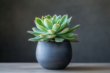 Poster - A succulent plant in a modern black pot on a table.