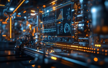 Aufkleber - Digital control panel with advanced icons, displaying modern technology in a futuristic industrial environment, hightech interface