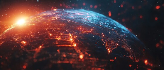 Poster - Digital globe with glowing connections and data streams, highlighting technological progress and innovation in a modern tech environment