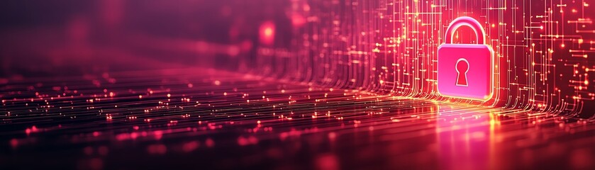 Poster - Digital image of glowing locks and secure data flow, representing cybersecurity, technology, and the importance of online safety