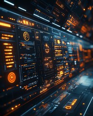 Poster - Futuristic digital control panel with glowing icons, showcasing cuttingedge technology in an industrial environment, sleek design