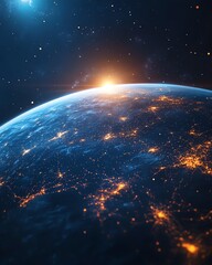 Poster - Glowing digital globe with vibrant data streams and connections, symbolizing technological advancement and global networking