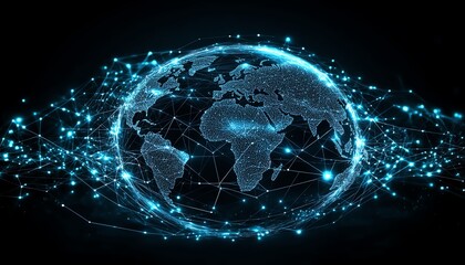 Poster - Representation of a digital globe with glowing connections and data streams, symbolizing technological advancement and global connectivity