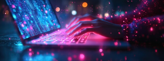 Aufkleber - Digital Technology Internet Connection Data Marketing IoT Cyberpunk City Laptop Innovation