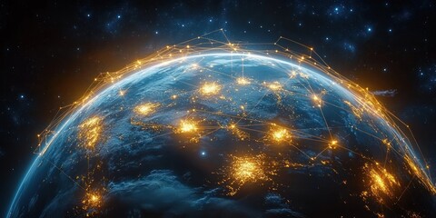 Aufkleber - Global Digital Network Connections on Earth Globe for Finance Trading and Telecommunication in Futuristic Style