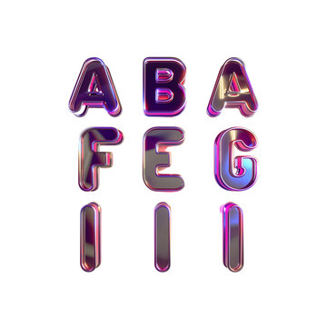 Futuristic 3D alphabet The text, metallic letters with glowing n