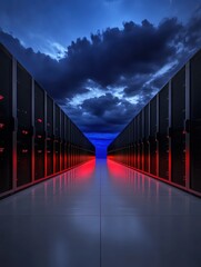 Poster - Exploring data center technology innovations global tech hub digital infrastructure night scene futuristic concept