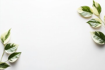 Poster - Green and white leaves arranged on a blank background.
