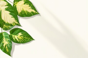 Poster - Green leaves with variegated patterns on a light background.