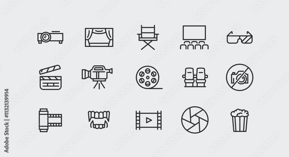 Iconography Movie Examples Set of 15 cinema-related icons showcasing various aspects of the film ...