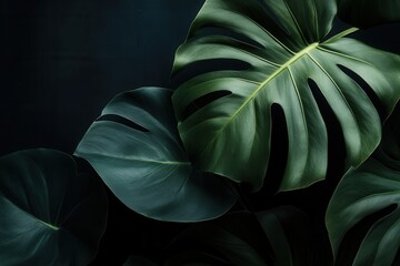 Poster - Lush green leaves against a dark background.